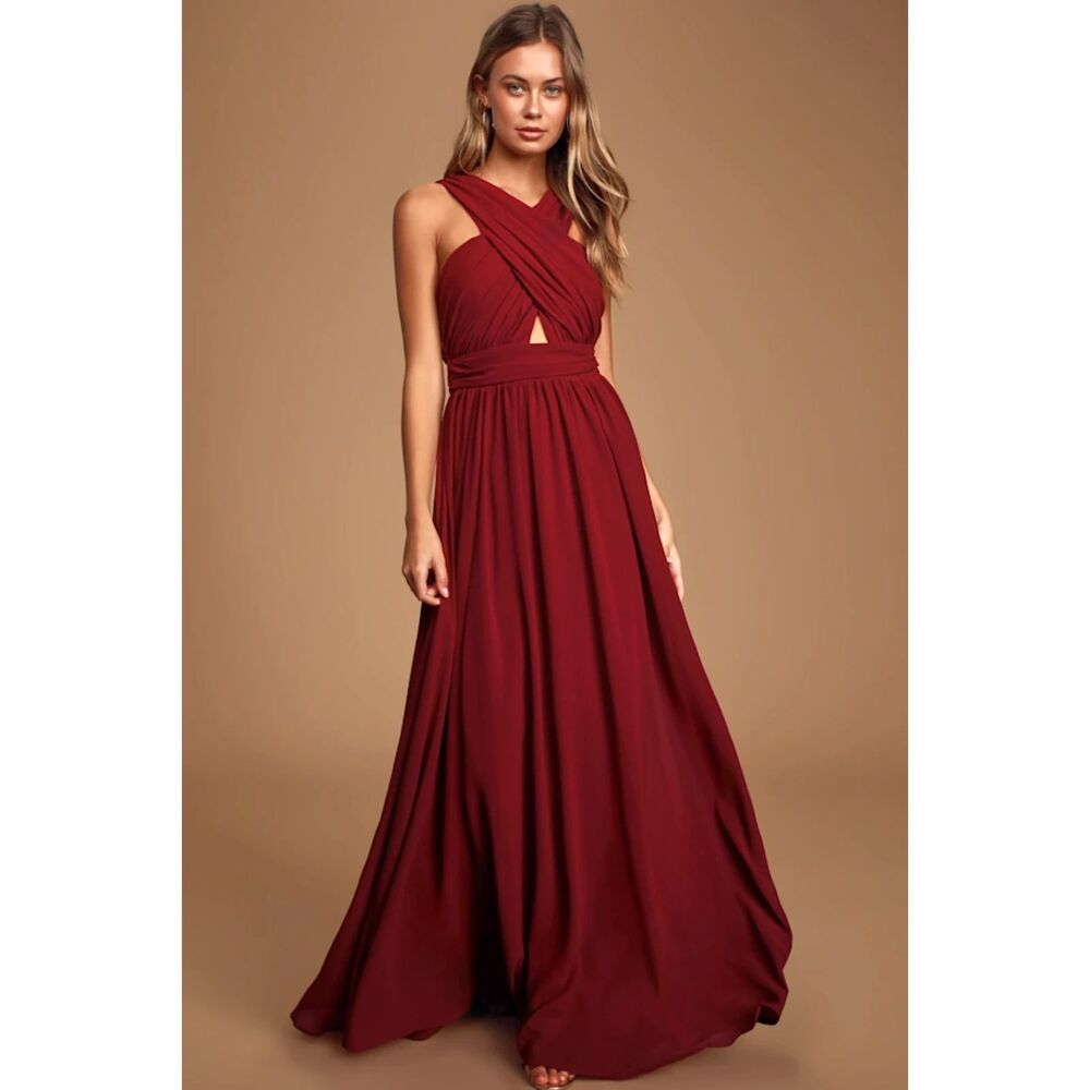 Lulus Divine Inspiration halter maxi dress in burgundy size large